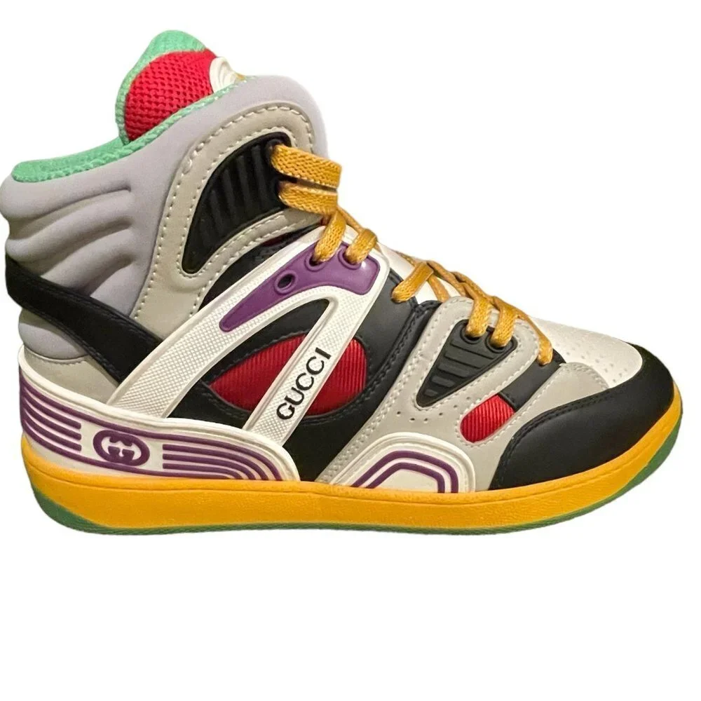 GUCCI  BASKET  "BLACK DEMETRA" MENS HIGH TOP SNEAKER SHOE, SIZE G 6 - Picture 5 of 13